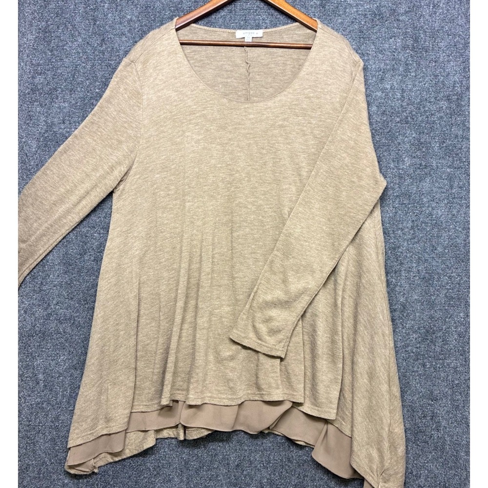 Umgee USA Tunic 2XL Taupe Long Sleeve Layered Hem WA8895 Lagenlook Earthy Boho
